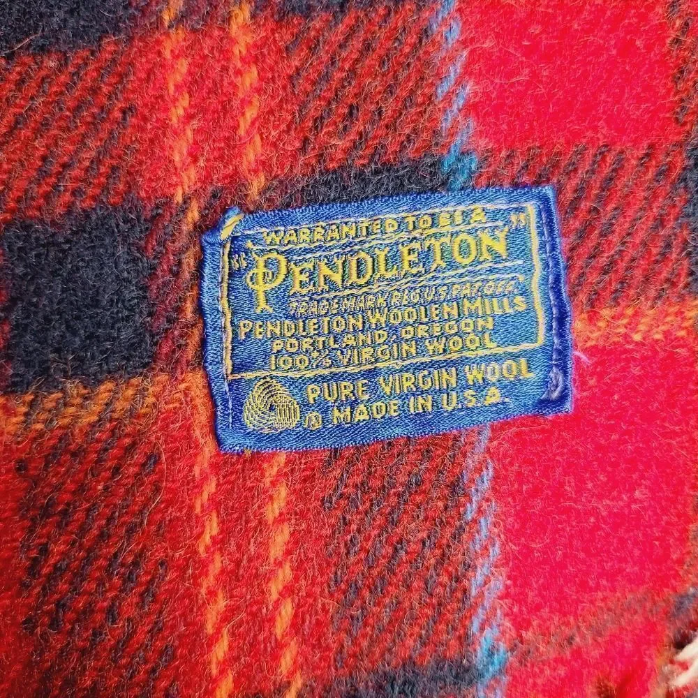 Vintage‎ Pendleton Wool Blanket Stadium Red Plaid